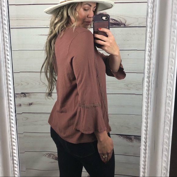 Sonoma Mauve Bohemian Cotton Belle Sleeve Top Medium - Picture 6 of 8